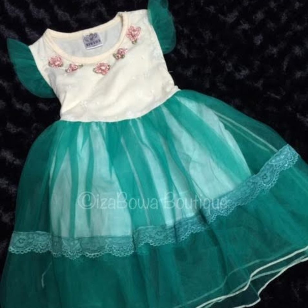 Ivory and Emerald Tulle Dress  EMDR  NWT Boutique